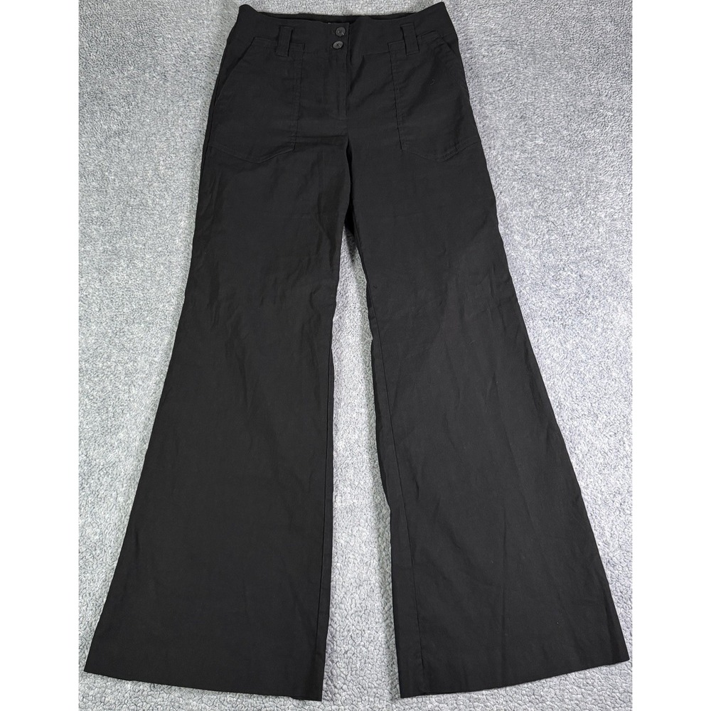 Anthropologie Maeve Naomi Wide Leg Flare Pants Women's Size 6 Black Linen Blend